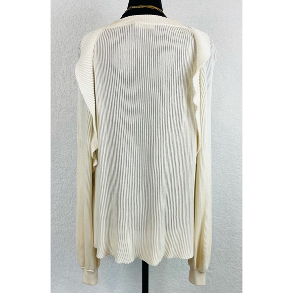 CHLOÉ • Cream Ribbed Ruffle Long Sleeve Silk-Blend Sweater - Picture 8 of 16